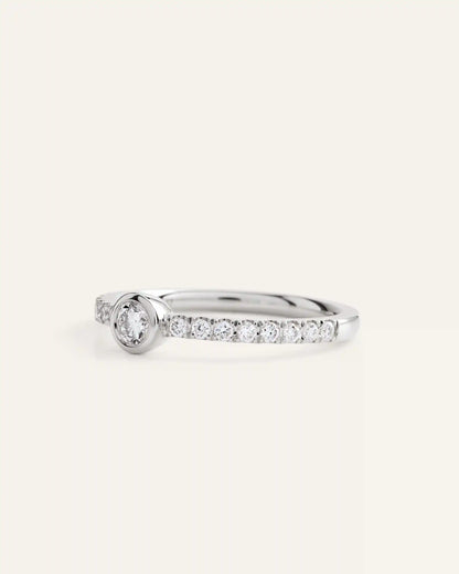 14K Gold Lab Grown Diamond Round Bezel Pave Ring