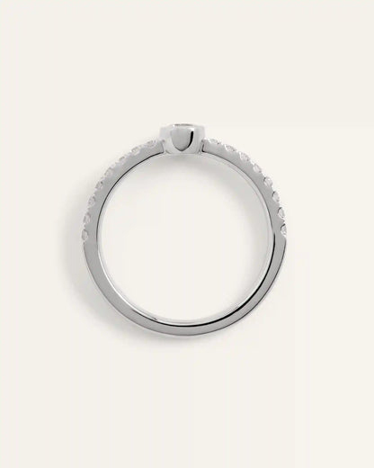 14K Gold Lab Grown Diamond Round Bezel Pave Ring