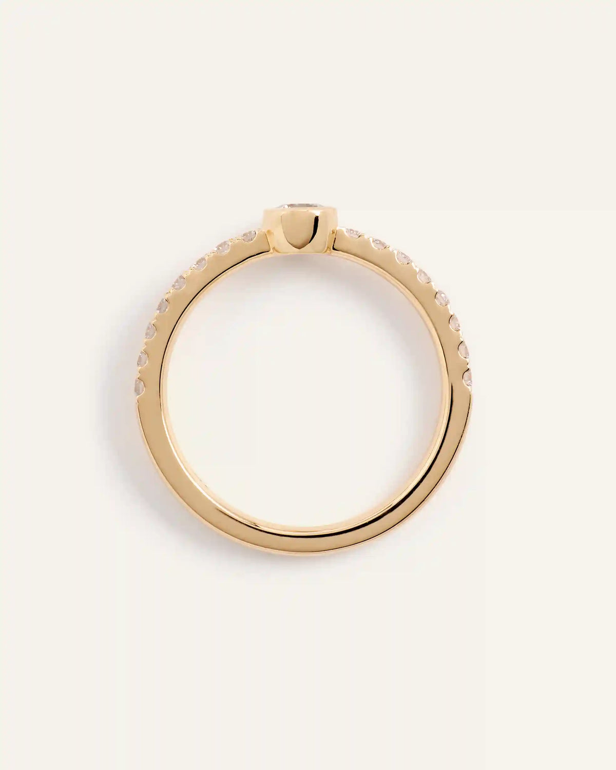 14K Gold Lab Grown Diamond Round Bezel Pave Ring