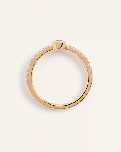 14K Gold Lab Grown Diamond Round Bezel Pave Ring