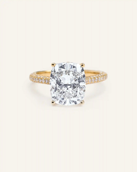 Lab Grown Diamond Elongated Cushion Pave Cathedral Engagement Ring - 5ct
