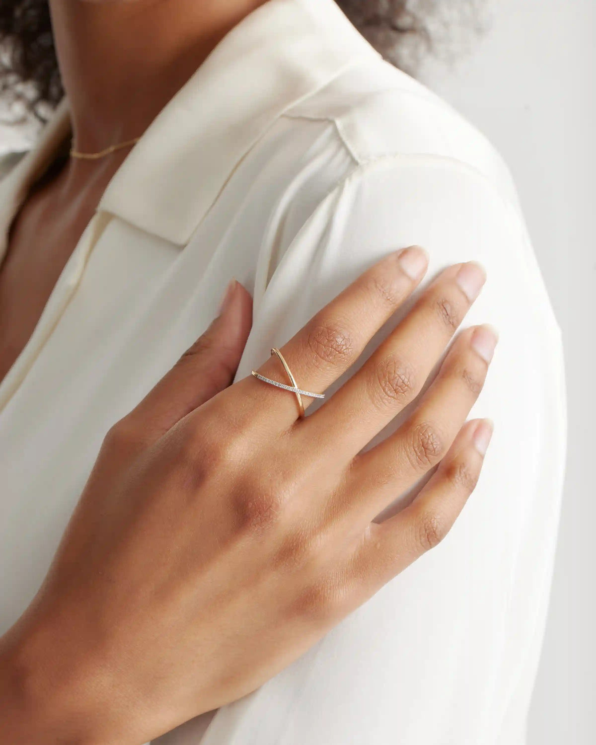 14K Gold Diamond Pave Crossover Ring