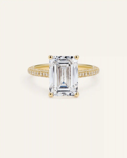 Lab Grown Diamond Emerald Pave Cathedral Engagement Ring - 5ct