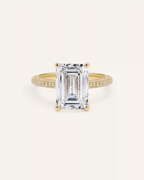 Lab Grown Diamond Emerald Pave Cathedral Engagement Ring - 5ct