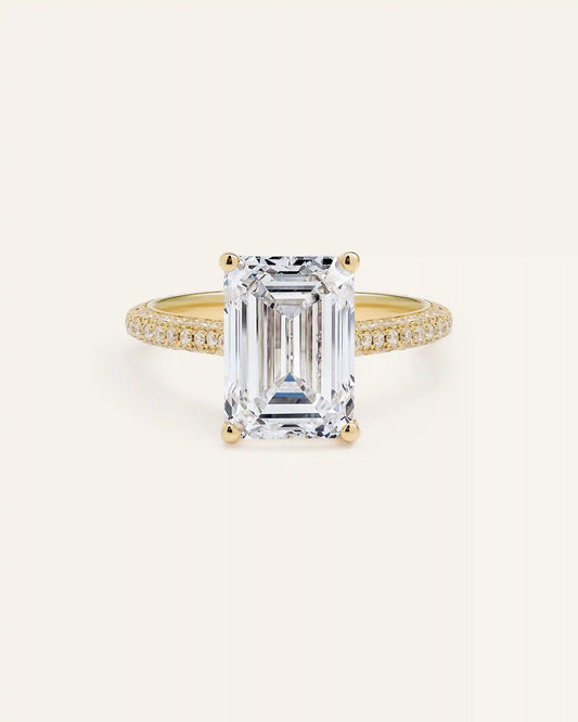 Lab Grown Diamond Emerald Pave Cathedral Engagement Ring - 5ct