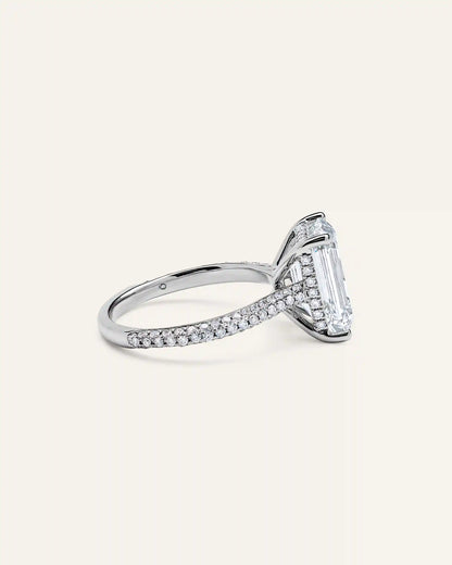 Lab Grown Diamond Emerald Pave Cathedral Engagement Ring - 5ct