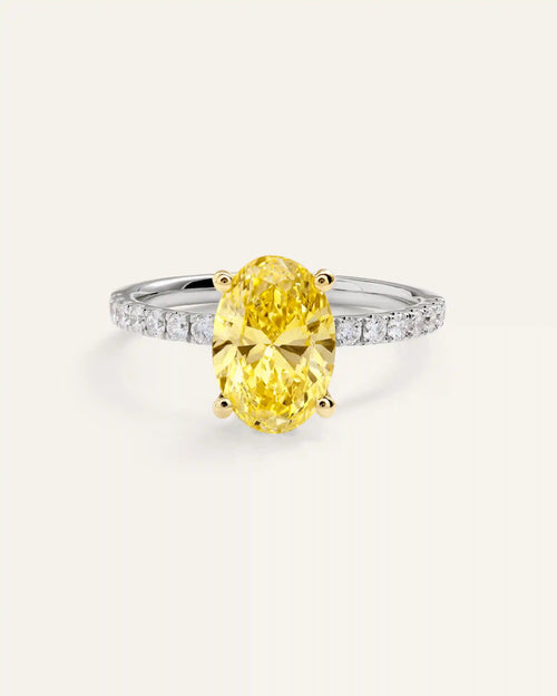 14K Gold Yellow Lab Grown Diamond Oval Pave Engagement Ring - 2ct