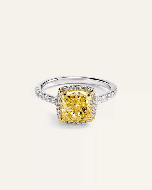 14K Gold Yellow Lab Grown Diamond Cushion Halo Engagement Ring - 3ct
