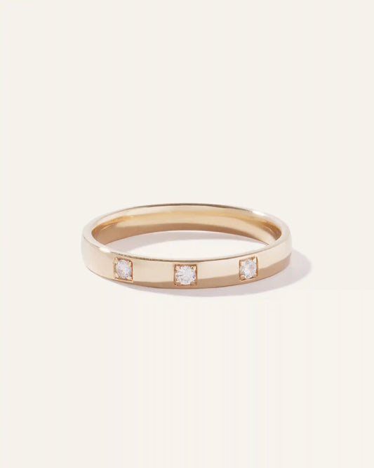 14K Gold Diamond 3 Stone Inlay Band