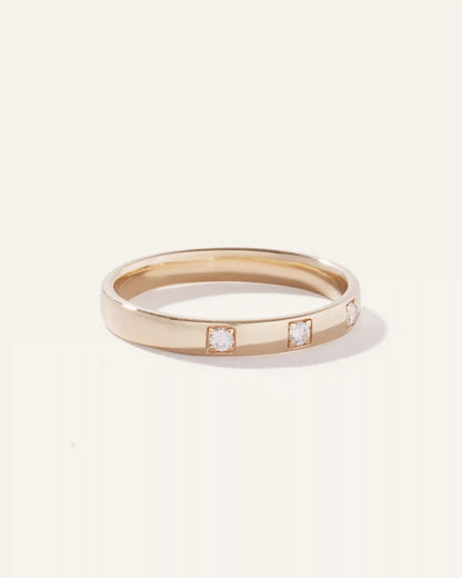 14K Gold Diamond 3 Stone Inlay Band