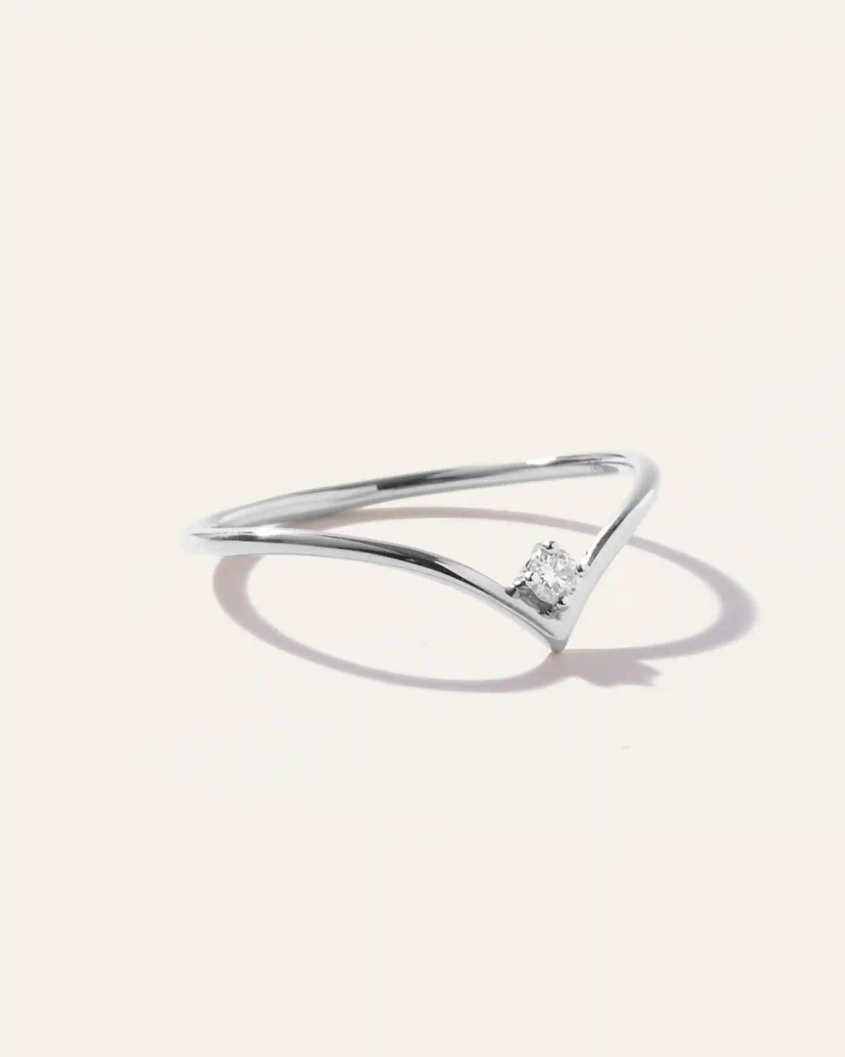 14K Gold Solitaire Diamond Chevron Ring