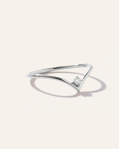 14K Gold Solitaire Diamond Chevron Ring