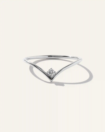 14K Gold Solitaire Diamond Chevron Ring