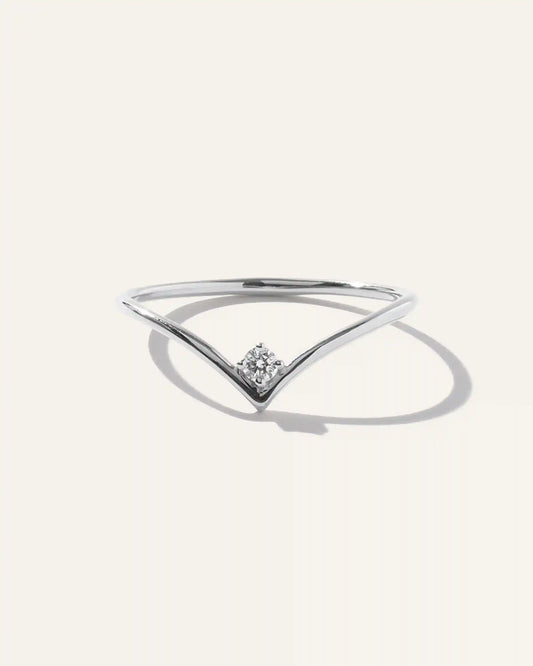 14K Gold Solitaire Diamond Chevron Ring