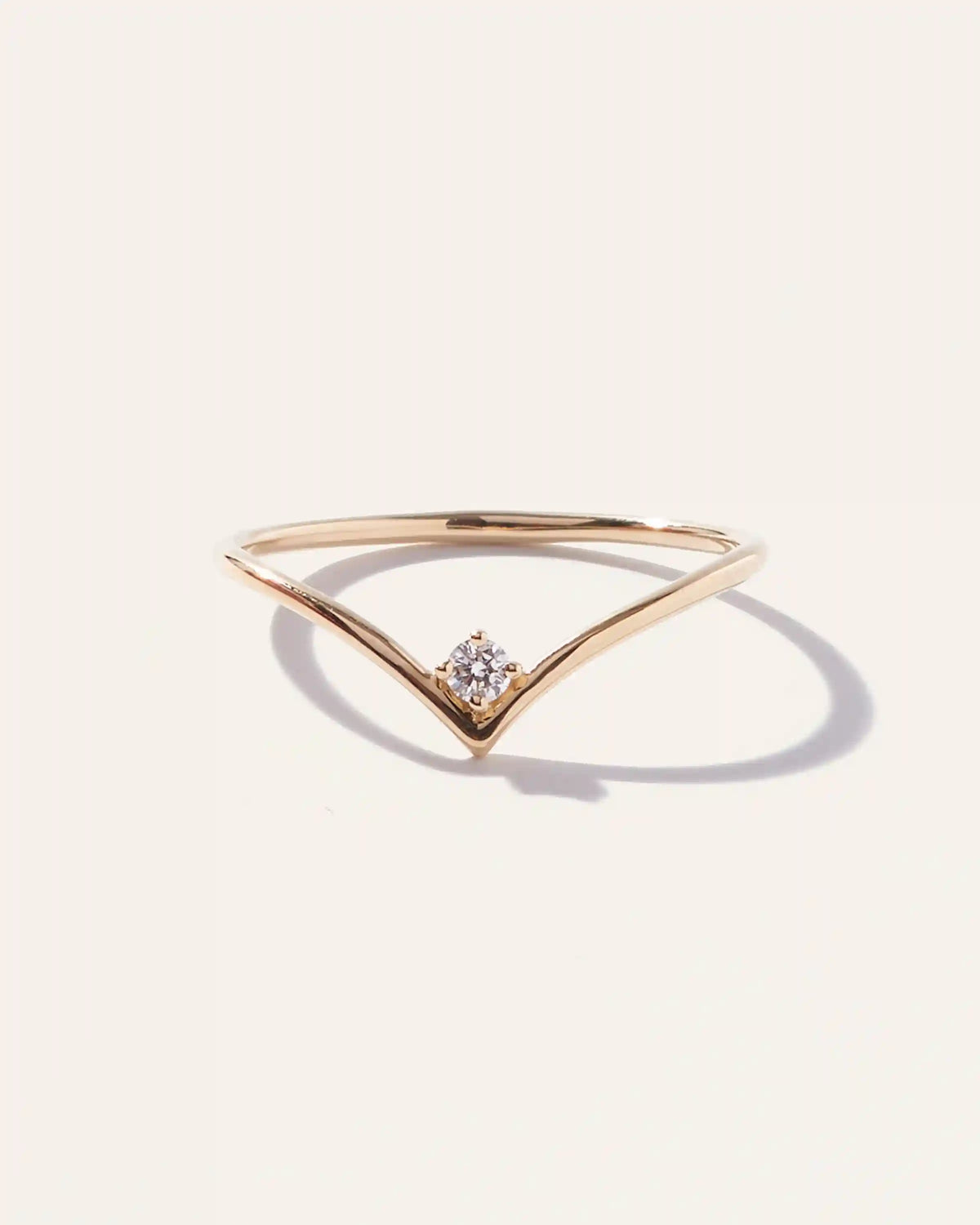 14K Gold Solitaire Diamond Chevron Ring