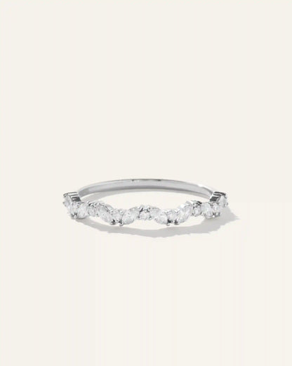 14K Gold Diamond Slanted Marquise and Round Band