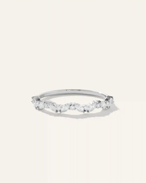 14K Gold Diamond Slanted Marquise and Round Band