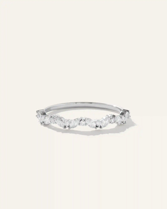 14K Gold Diamond Slanted Marquise and Round Band