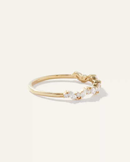 14K Gold Diamond Slanted Marquise and Round Band