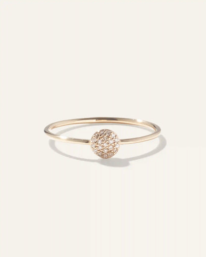 14K Gold Pave Diamond Round Disc Ring