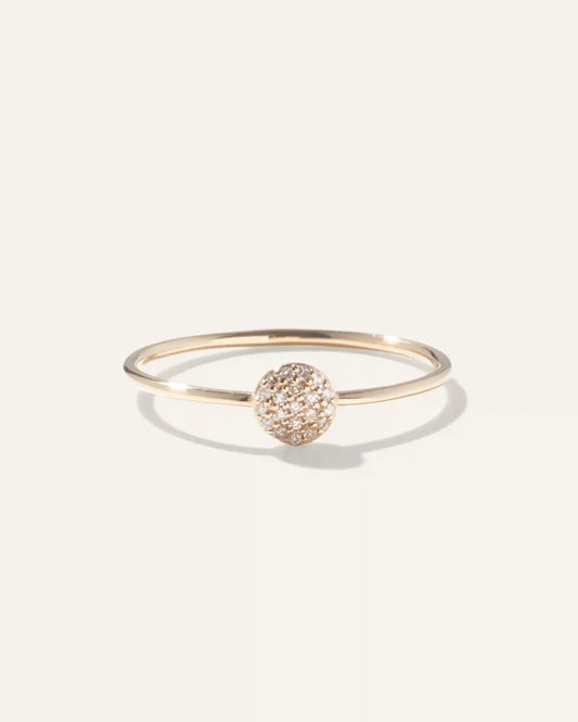 14K Gold Pave Diamond Round Disc Ring