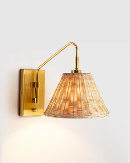 Articulating Sconce with Rattan Shade