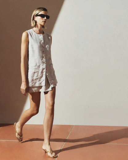 100% European Linen Longline Vest