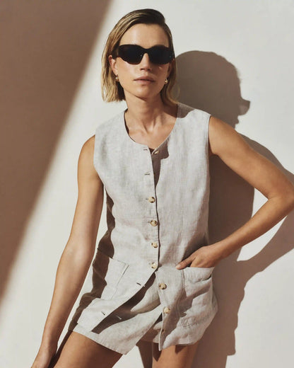 100% European Linen Longline Vest