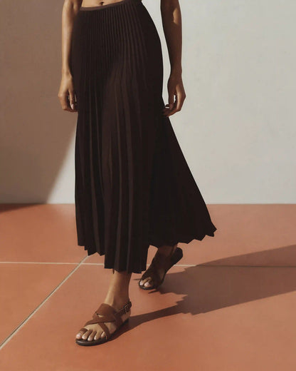 Pleated Matte Midi Skirt