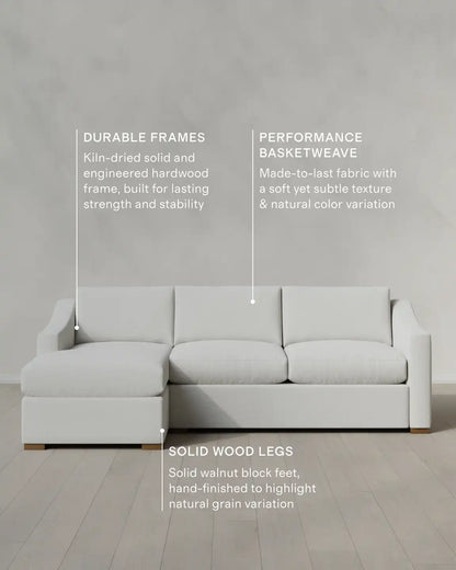 Hollis Slope Arm Chaise Sectional in Performance Basketweave
