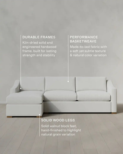 Hollis Slope Arm Chaise Sectional in Performance Basketweave