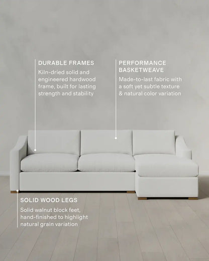 Hollis Slope Arm Chaise Sectional in Performance Basketweave