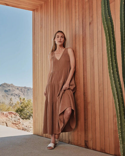 100% Organic Cotton Gauze Tiered Maxi Dress