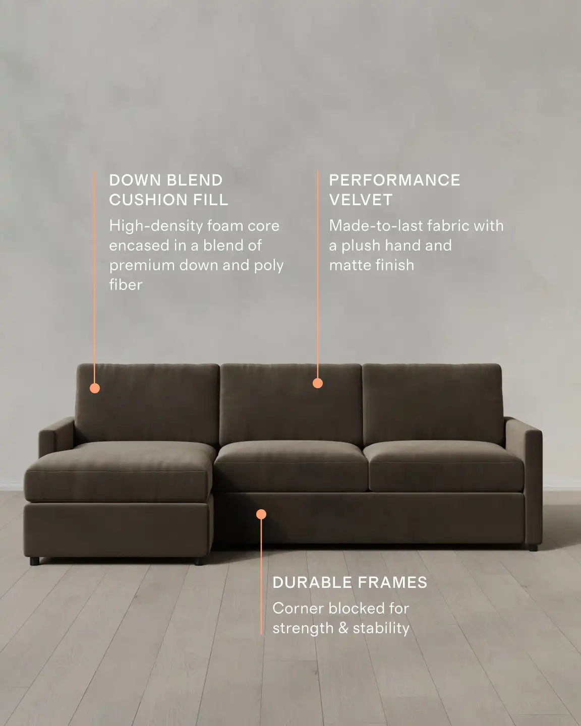 Brennan Chaise Sectional in Performance Velvet