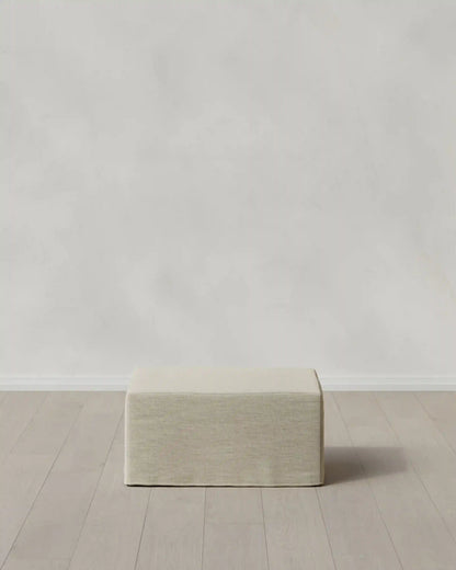 Ellery Slipcover Ottoman in Performance Linen