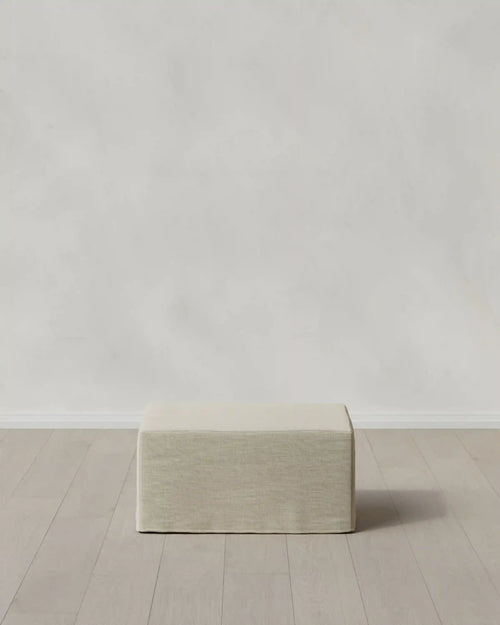 Ellery Slipcover Ottoman in Performance Linen