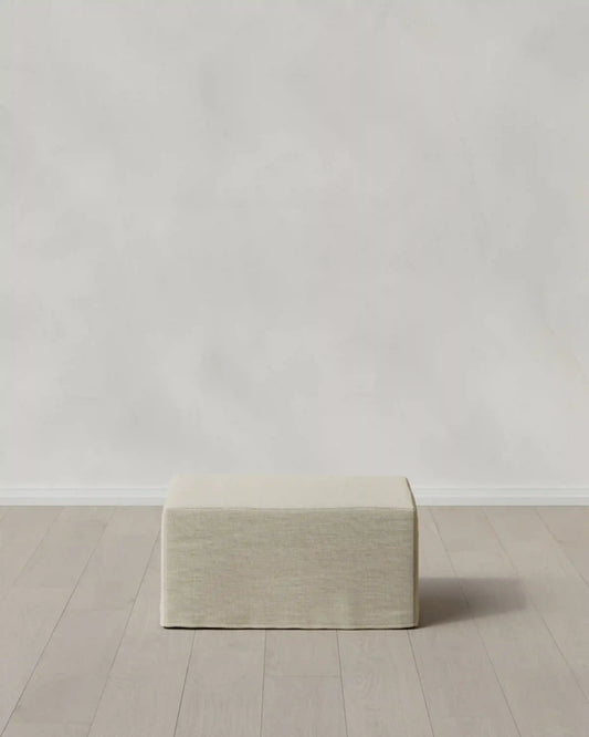 Ellery Slipcover Ottoman in Performance Linen
