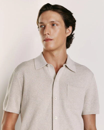 100% Organic Cotton Mesh-Stitch Button-Up Sweater Polo
