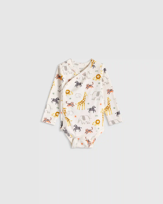 100% Organic Cotton Long Sleeve Kimono Bodysuit