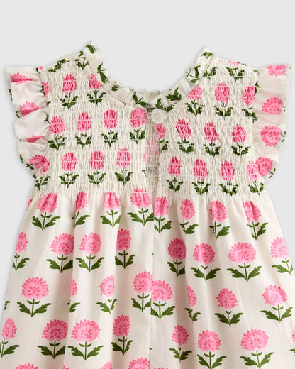 100% Organic Cotton Poplin Smocked Flutter Sleeve Dress