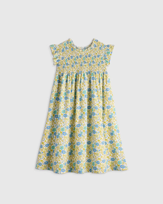 100% Organic Cotton Poplin Smocked Flutter Sleeve Dress