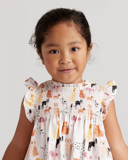 100% Organic Cotton Poplin Smocked Flutter Sleeve Dress