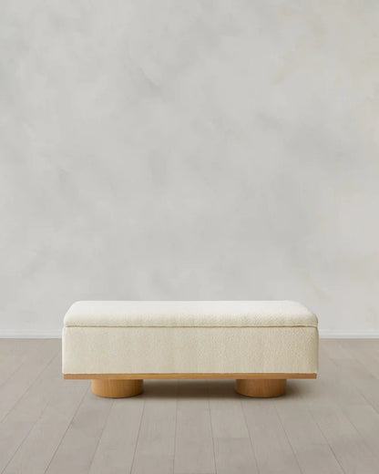 Oak and Performance Boucle Storage Bench