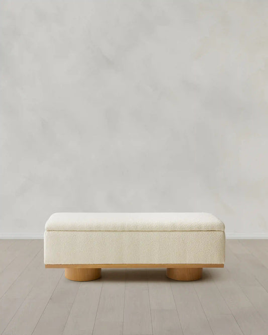 Oak and Performance Boucle Storage Bench