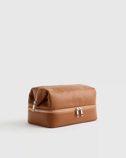 Italian Leather Dual Compartment Toiletry Bag