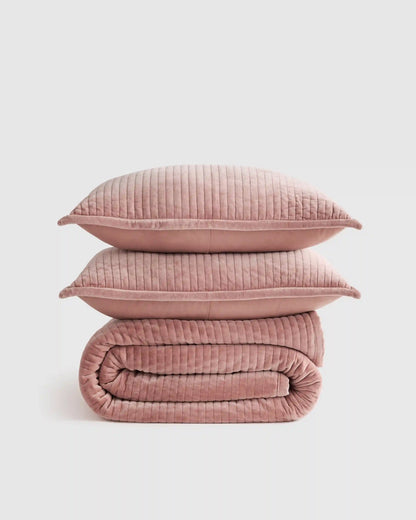 Cotton Velvet Vertical Channel Quilt Set