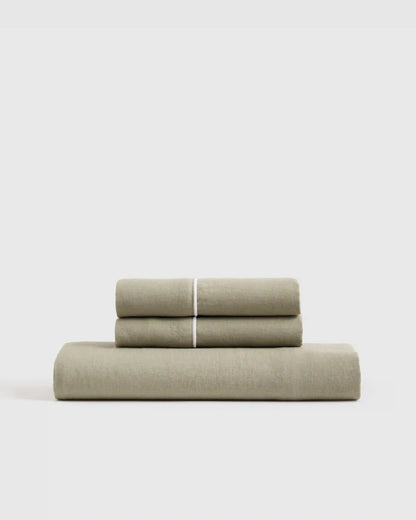European Linen Piped Fitted Sheet Set