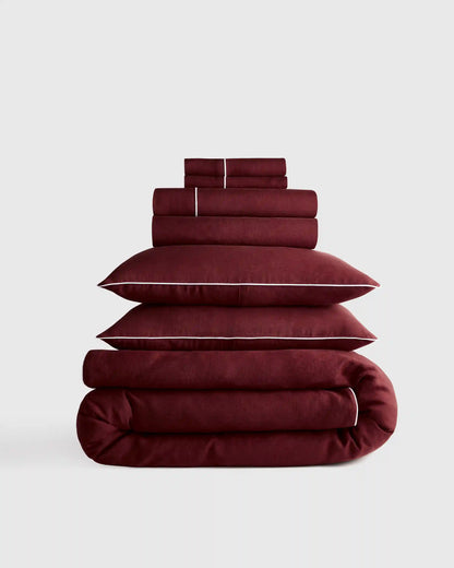 European Linen Piped Deluxe Bedding Bundle