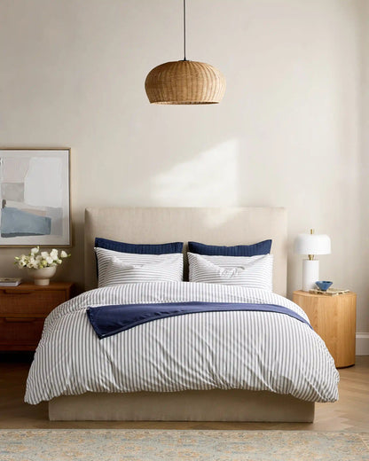 Organic Crisp Percale Double Stripe Duvet Cover Set