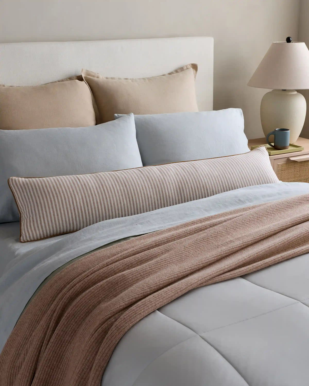 Piped Linen Stripe Oversized Lumbar Pillow Cover